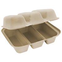 WC Compostable Plant Fiber 9.25 x 8 x 3 Equal Three Compartment Take Out Containers (Taco Box). Package of 150