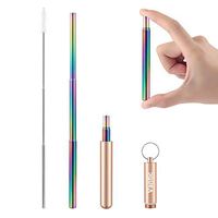 Vantic Reusable Collapsible Straws, Rainbow Telescopic Stainless Steel Portable Drinking Straw with Travel Case & Cleaning Brush for 12oz/20oz/30oz Cups-Rose Gold …