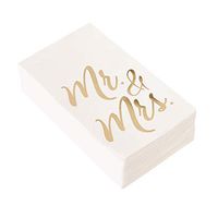 Wedding Dinner Napkins - 50-Pack Mr and Mrs Gold Foil Paper Napkins, 1/6 Fold 3-Ply, Wedding, Anniversary Disposable Party Supplies, White, Folded 4 x 8 Inches