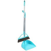 Soft Brush Windproof Plastic Broom And Dustpan Non-Slip Handle Stainless Steel Rod Broom Set Used For Home Kitchen Office Toilet (Color : Blue)