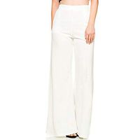 Meikosks Ladies Solid Color High Waist Pants Loose Wide Long Trousers with Pockets Flowing Palazzo White