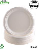 EcoQuality 100% Compostable 6-Inch Plates [100 Count] - Natural SugarCane Biodegradable Compostable Bagasse Bamboo Environmentally Friendly - Plates for Dessert, Appetizers, Birthdays, Microwavable