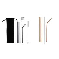 2 Sets Reusable Stainless Straws, Cleaning Brush with Pouch, Non-Toxic, no Weird Aftertaste; Dishwasher Safe, Black & Bronze