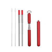 Ekoohlogical | Reusable Metal Straws with Case - Collapsible with Silicone Tip & Cleaning Brush- Eco Friendly (Red)