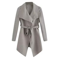Alangbudu Women Belted Blazer Turn Down Collar Irregular Hem Windbreaker Long Sleeve Cardigan Jacket Soft Coat Outwear Gray