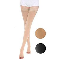 TOFLY Thigh High Compression Stockings, Opaque, Firm Support 20-30 mmHg Gradient Compression with Silicone Band, Open-Toe Compression Stockings, Treatment Swelling, Varicose Veins, Edema, Beige 2XL