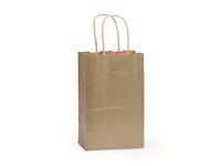 Pack Of 25, Metallic Gold Recycled Kraft Paper Shopping Bags W/Serrated Edge Tops & Sturdy Paper Twisted Handles - Rose 5.5 X 3.25 X 8.5" Made In USA