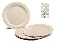" OCCASIONS" 40 Plates Pack, Disposable Vintage Wedding Party Plastic Plates (7.5'' Appetizer/Dessert Plate, Verona in Ivory)