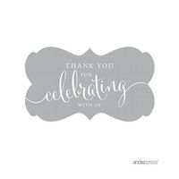 Andaz Press Fancy Frame Rectangular Label Stickers, Thank You for Celebrating with Us, Gray, 36-Pack