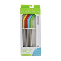 Krumbs Kitchen 4 Pack Reusable Stainless Steel Straws with Silicone Tips W/Cleaning Brush