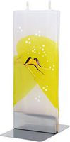 Winter Birds on Yellow Hand Made & Painted Wax Flat Candle with Candle Holder from Europe