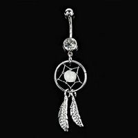 Sexy Crystal Gem Dream Catcher Wings Navel Dangle Belly Barbell Button Body Ring (Color - White)