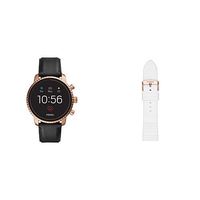 Fossil Men's Smartwatch Gen 4 Stainless Steel Touchscreen Watch with Leather Strap, Black, 22 and Watch Strap Bundle