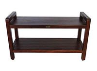 35" Extended Length Teak Shower Bench with Shelf- Adjustable Height Foot Pads- for Shower, Bath, Sauna, Bathroom