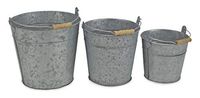 Cheung's FP-3743-3 Set of 3 Metal Bucket with Natural Wood Grip Handle, Galvanized Gray, 3 Piece