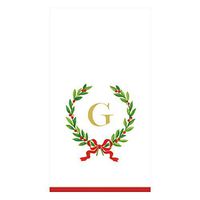 Caspari Christmas Laurel Wreath Paper Guest Towel Napkins in Letter G, 30 Napkins Included