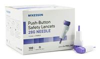 Safety Lancet, McKesson, Fixed Depth Lancet Needle 1.5 mm Depth 28 Gauge Push Button Activated, 16-PBSL28G - Pack of 100