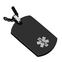BAIYI Medical Alert ID Necklaces Black Stainless Steel Dog Tag Free Engraving for Men Chain 24in