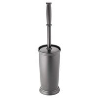 mDesign Compact Freestanding Plastic Toilet Bowl Brush and Holder for Bathroom Storage and Organization - Space Saving, Sturdy, Deep Cleaning, Covered Brush - Charcoal Gray