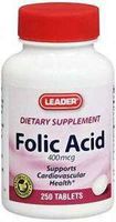 Leader Folic Acid 400mcg Tablets 250 ct