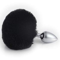 Rabbit Bunny Tail an~AL Plug Starter Trainer Medical Grade Stainless Steel Hypoallergenic ÀNûS B~UTT Women Men Fetish S~ê~x Toys (Black)-L