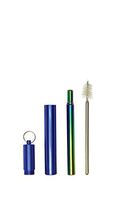 Bobella Stainless Steel Straws | Telescoping Straw Set with Carrying Case and Cleaning Brush | 4pc | Variety of Colors (Rainbow/Blue)