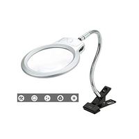 QWET Clip-On Desktop Magnifier 2-5x Double Lenses HD Loupe with LED Light for Reading,Gray