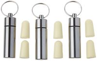 Aluminum Waterproof Slim Pill Drug Holder Container Bottle, Pillbox Case Medicine Outdoor Survival Nitroglycerin plus Earplugs, Keychain Fob 3-Pack (Platinum)