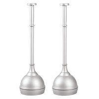 mDesign Plastic Bathroom Toilet Bowl Plunger Set with Lift & Lock Cover, Compact Discreet Freestanding Storage Caddy with Base, Sleek Modern Design - Heavy Duty, 2 Pack - Silver