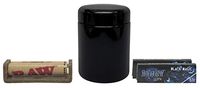 Leaf Lock Gear UV Glass Stash Jar, Juicy Jay's 1 1/4 Rolling Papers - Black Magic Mentholicious Flavored (2 Packs), with RAW 79mm Cigarette Roller - 4 Item Bundle