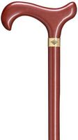 Lady's Walking Cane derby handle, hardwood shaft, metallic high gloss finish-terracotta with brass"Harvy" signature ring, 36" long w/rubber tip