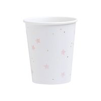 Fire and Creme Stars Foiled Paper Party Cups Gold Pink White Watercolor 9 ounce - Pack of 8