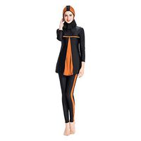Gojendy Women Splicing Bathing Suit for Muslin Ruffled Cap Long Sleeve Swimwear Swimsuit (S, Orange)