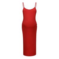 Jeash Ladies Women Maternity Sexy Sleeveless Sides Wrinkle Wrapped Long Dress Solid Sling Vest Sleepwear (S, Red)