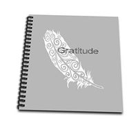 3dRose db_192820_1 White Gratitude Feather Drawing Book, 8 by 8"