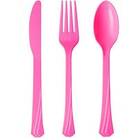 Tiger Chef Plastic Cutlery Set Heavy Duty Colored Plastic Silverware - Includes Forks, Teaspoons, and Knives (288, Hot Pink)