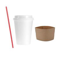 (100 Sets) 10 oz White Paper Hot Cups with Dome Lids and Sleeves with FREE BONUS Stirrers, Disposable To Go Coffee Cups with Travel Lids, Ideal for Latte, Cappuccino, Tea & Chocolate