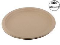 EcoQuality 100% Compostable 10 Inch Disposable Plates [100 Count] - Natural SugarCane Biodegradable Compostable Bagasse Bamboo Environmentally Friendly - Plates for Dessert, Birthdays, Microwavable
