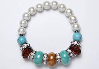 Turquoise & White Magnets, Glass Beads & Crystal Bracelet (7.5)