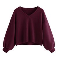 FRCOLT Sweatshirt, Women's Pure Color Drop Shoulder Lantern Sleeve Pullover Tops (M, Wine Red)