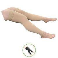 HealthyNees Thigh Length 20-30 mmHg Compression Swelling Wide Calf Leg Sleeve (Beige, Large)