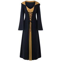 Midress Plus Size Halloween Hooded Dresses Women Lace Up Long Sleeve Cloak Vintage Maxi Dress Party Masquerade Cosplay Costume