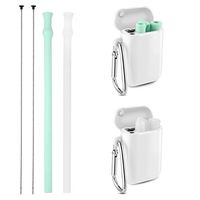 Vantic Collapsible Reusable Silicone Straws, 2Pack Portable Folding Drinking Straw BPA Free with Travel Case & Cleaning Brush for 20 or 30 oz Tumblers - White Transparent & Green