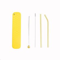 Emmix Glass Straws Private Solid Box Multi Color 8 inchs X 1/3 inchs Reusable Drinking Straw Case Set Perfect for Home, Office or Gift - Green, Yellow, Pink, Blue (Yellow)