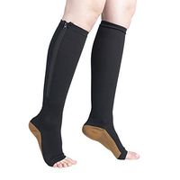 Copper Infused Toeless Compression Calf Socks with Zipper for Women and Men (Black, S/M)