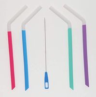 Straws Drinking Reusable Silicone Pack of 5 Pieces - Includes 4 Pieces Bent Straws and 1 Reuseble Straw Cleaner Brush Colors Vary - FDA Approved Metal Straws for Tumblers, Water Bottles, Mason Jars