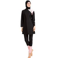 Gojendy Women's Classical Letter Printed Two Pieces Swimsuit for Muslim Long Sleeves Loosen Burkini with Cap (XXL, Black)