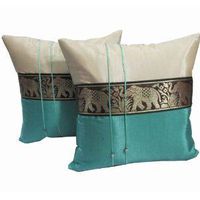 A Pair of Beautiful Thai Silk Pillow Covers for Decorate Living Room, Bed Room, Sofa, Car/Size 16 X 16 Inches Code 3042