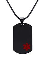 Mealguet Jewelry Free-Engraving Stainless Steel Black Ion Plated Medical Alert Symbol ID Dogtag Pendant Necklace for Men