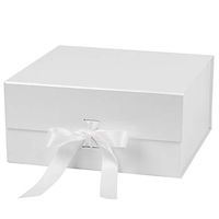 WRAPAHOLIC 2Pcs White Gift Box with Satin Ribbon, 8x8x4 Inches Collapsible Gift Box with Magnetic Closure for Party, Wedding, Gift Wrap, Bridesmaid Proposal, Storage